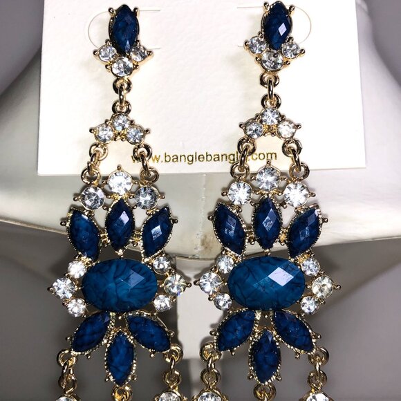 Amrita Blue Lapis & Gold Chandelier Crystal Earrings - Picture 1 of 4